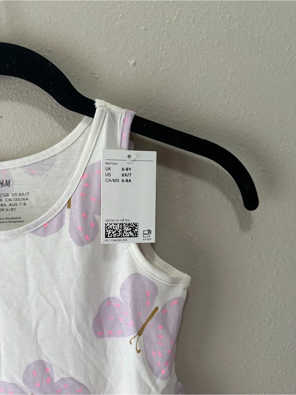H&M White Dress with Light Pink Butterfly Print